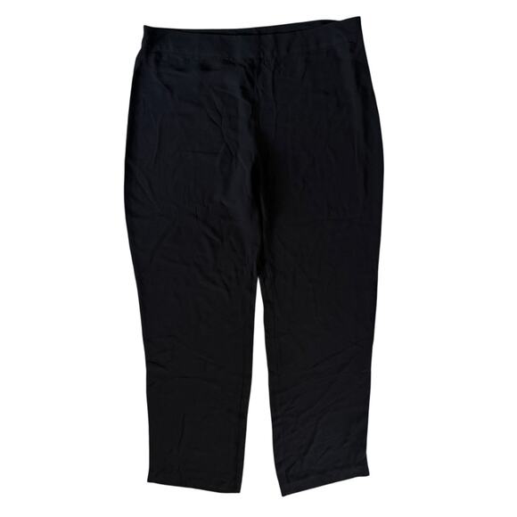 EILEEN FISHER Silk Georgette Crepe Full Length Straight Pants Zipper Black Large - Picture 1 of 12